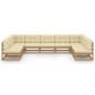 vidaXL Set de muebles de jardín 9 pzs cojines madera pino marrón miel vidaXL Set de muebles de jardín 9 pzs cojines madera pino marrón miel