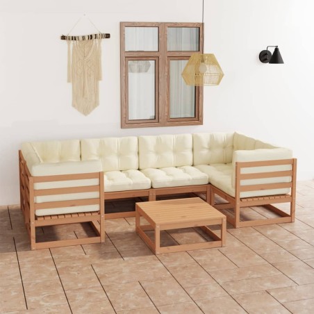 vidaXL Set de muebles de jardín 7 pzs cojines madera pino marrón miel