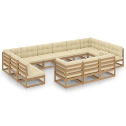 vidaXL Set de muebles de jardín 13 pzs cojines madera pino marrón miel