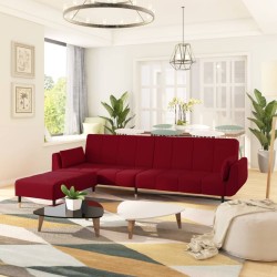 vidaXL Sofá cama 2 plazas reposapiés dos cojines terciopelo color vino