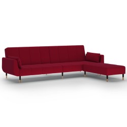 vidaXL Sofá cama 2 plazas reposapiés dos cojines terciopelo color vino