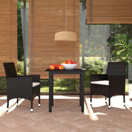 vidaXL Set de comedor de jardín 3 pzas y cojines ratán sintético negro