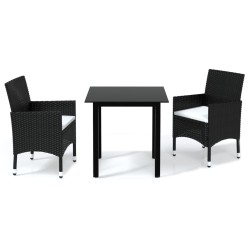 vidaXL Set de comedor de jardín 3 pzas y cojines ratán sintético negro