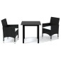 vidaXL Set de comedor de jardín 3 pzas y cojines ratán sintético negro