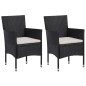 vidaXL Set de comedor de jardín 3 pzas y cojines ratán sintético negro