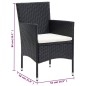vidaXL Set de comedor de jardín 3 pzas y cojines ratán sintético negro