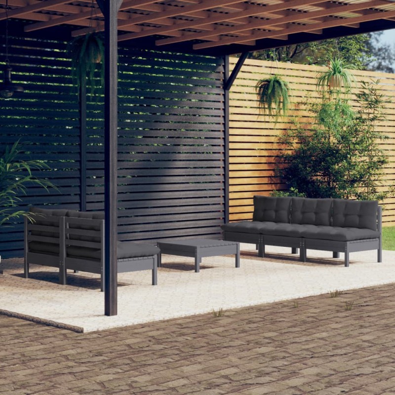 vidaXL Muebles de jardín 6 pzas con cojines antracita madera de pino