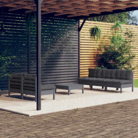 vidaXL Muebles de jardín 6 pzas con cojines antracita madera de pino