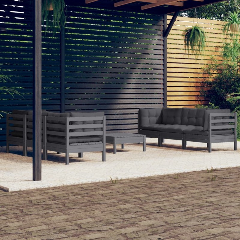 vidaXL Muebles de jardín 7 pzas con cojines antracita madera de pino vidaXL Muebles de jardín 7 pzas con cojines antracita madera de pino
