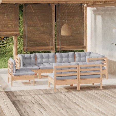 vidaXL Juego de muebles de jardín 8 pzas y cojines madera maciza pino