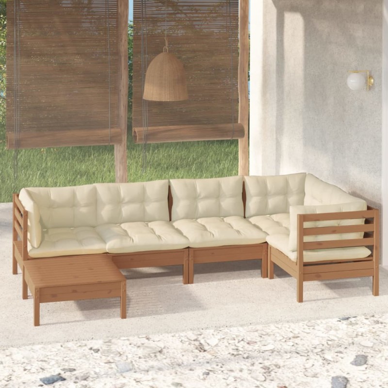 vidaXL Muebles de jardín 6 pzas y cojines madera de pino marrón miel vidaXL Muebles de jardín 6 pzas y cojines madera de pino marrón miel