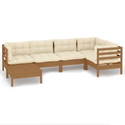 vidaXL Muebles de jardín 6 pzas y cojines madera de pino marrón miel