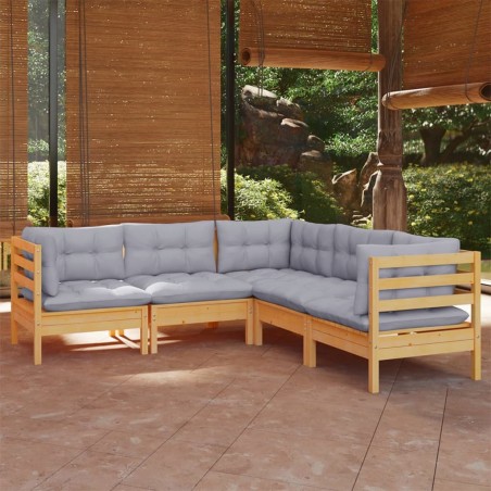 vidaXL Juego de muebles de jardín 5 pzas y cojines madera maciza pino