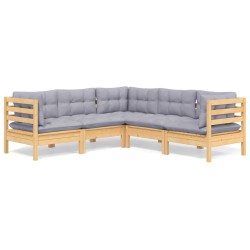 vidaXL Juego de muebles de jardín 5 pzas y cojines madera maciza pino