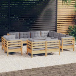 vidaXL Juego de muebles de jardín 11 pzas y cojines madera maciza pino