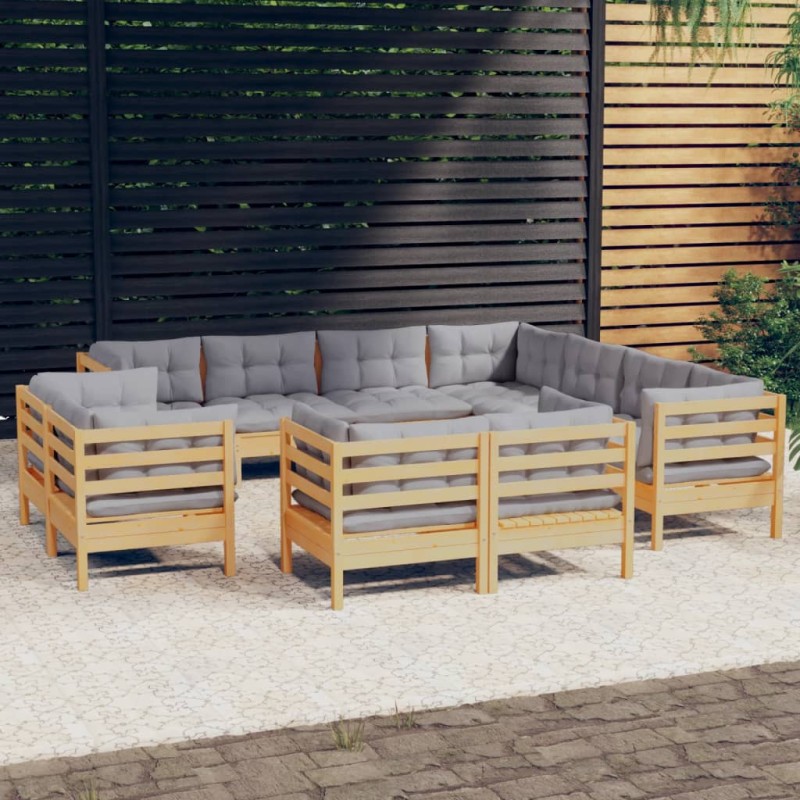 vidaXL Juego de muebles de jardín 11 pzas y cojines madera maciza pino vidaXL Juego de muebles de jardín 11 pzas y cojines madera maciza pino