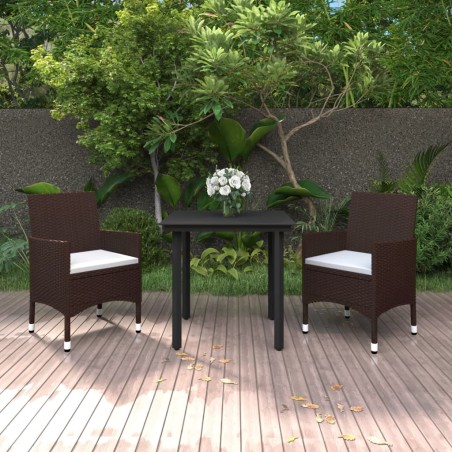 vidaXL Set comedor de jardín 3 pzas y cojines ratán sintético y vidrio