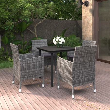 vidaXL Set comedor de jardín 5 pzas y cojines ratán sintético y vidrio