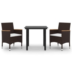 vidaXL Set comedor de jardín 3 pzas y cojines ratán sintético y vidrio