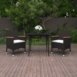 vidaXL Set comedor de jardín 3 pzas y cojines ratán sintético y vidrio