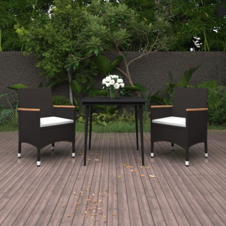 vidaXL Set comedor de jardín 3 pzas y cojines ratán sintético y vidrio