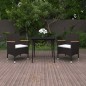 vidaXL Set comedor de jardín 3 pzas y cojines ratán sintético y vidrio vidaXL Set comedor de jardín 3 pzas y cojines ratán sintético y vidrio