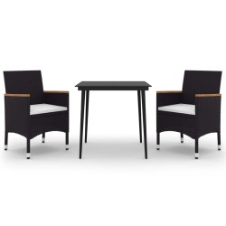 vidaXL Set comedor de jardín 3 pzas y cojines ratán sintético y vidrio