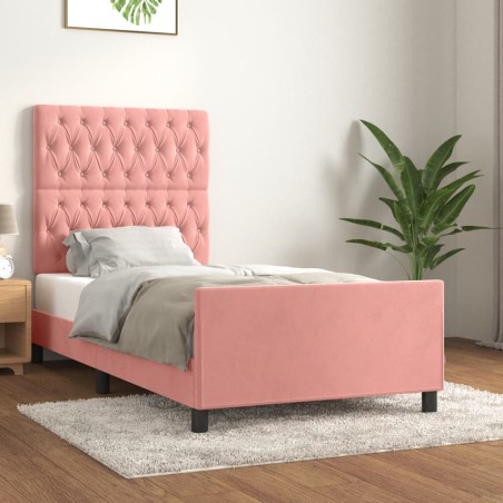 vidaXL Estructura de cama con cabecero de terciopelo rosa 90x200 cm