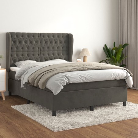 vidaXL Cama box spring con colchón terciopelo gris oscuro 140x190 cm