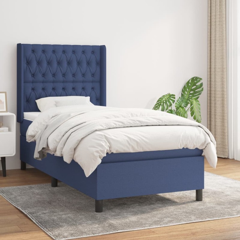 vidaXL Cama box spring con colchón tela azul 100x200 cm vidaXL Cama box spring con colchón tela azul 100x200 cm