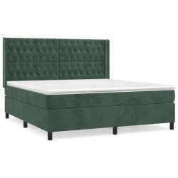 vidaXL Cama box spring con colchón terciopelo verde oscuro 180x200 cm