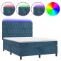 vidaXL Cama box spring colchón y LED terciopelo azul oscuro 140x200 cm vidaXL Cama box spring colchón y LED terciopelo azul oscuro 140x200 cm