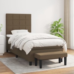 vidaXL Cama box spring con colchón tela marrón oscuro 90x190 cm