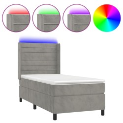 vidaXL Cama box spring colchón y LED terciopelo gris claro 80x200 cm