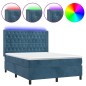 vidaXL Cama box spring colchón y LED terciopelo azul oscuro 140x190 cm vidaXL Cama box spring colchón y LED terciopelo azul oscuro 140x190 cm