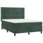 vidaXL Cama box spring colchón y LED terciopelo verde oscuro 140x200cm