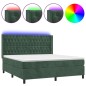 vidaXL Cama box spring colchón y LED terciopelo verde oscuro 180x200cm