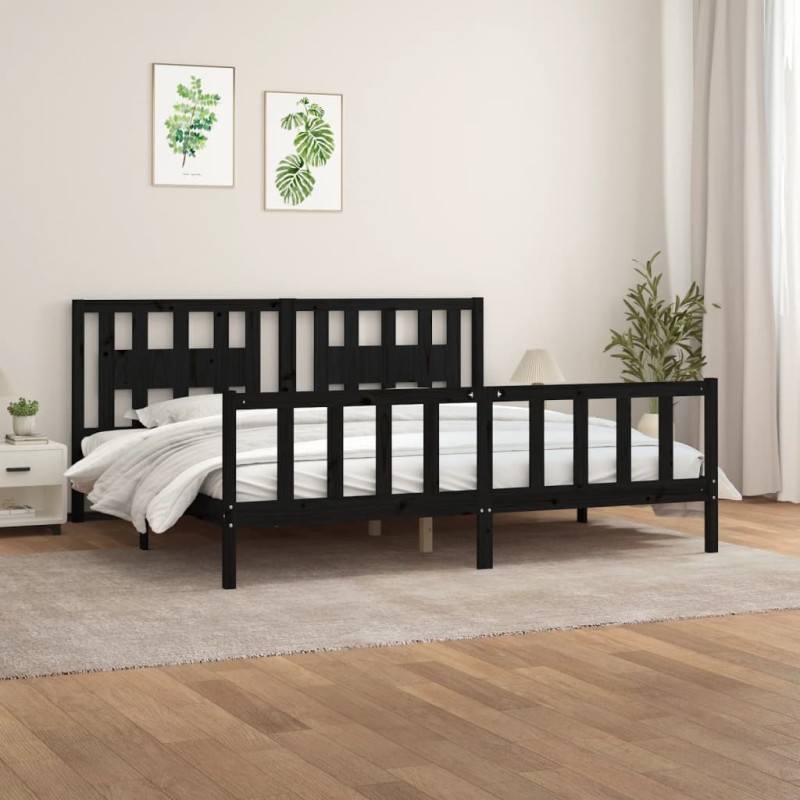 vidaXL Estructura de cama con cabecero madera de pino negro 200x200cm vidaXL Estructura de cama con cabecero madera de pino negro 200x200cm