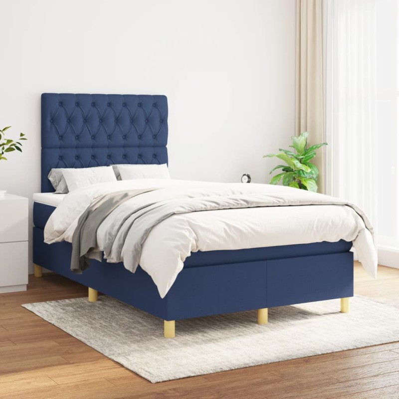 vidaXL Cama box spring con colchón tela azul 120x200 cm vidaXL Cama box spring con colchón tela azul 120x200 cm