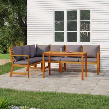 vidaXL Juego comedor jardín y cojines 5 piezas madera maciza de acacia