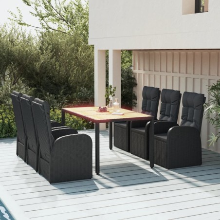 vidaXL Set de comedor de jardín 7 pzas y cojines ratán sintético negro