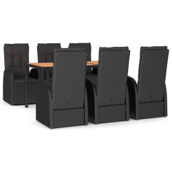 vidaXL Set de comedor de jardín 7 pzas y cojines ratán sintético negro