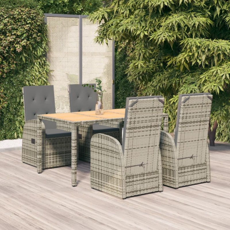 vidaXL Set comedor de jardín 5 piezas con cojines ratán sintético gris