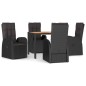 vidaXL Set de muebles jardín 5 pzas con cojines ratán sintético negro vidaXL Set de muebles jardín 5 pzas con cojines ratán sintético negro