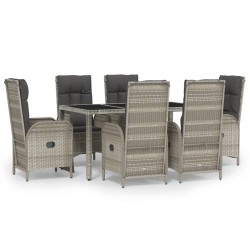 vidaXL Set comedor jardín 7 pzas y cojines ratán sintético gris