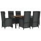 vidaXL Set de comedor de jardín 7 pzas y cojines ratán sintético negro vidaXL Set de comedor de jardín 7 pzas y cojines ratán sintético negro