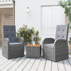 vidaXL Juego muebles jardín 3 pzas madera acacia ratán sintético gris