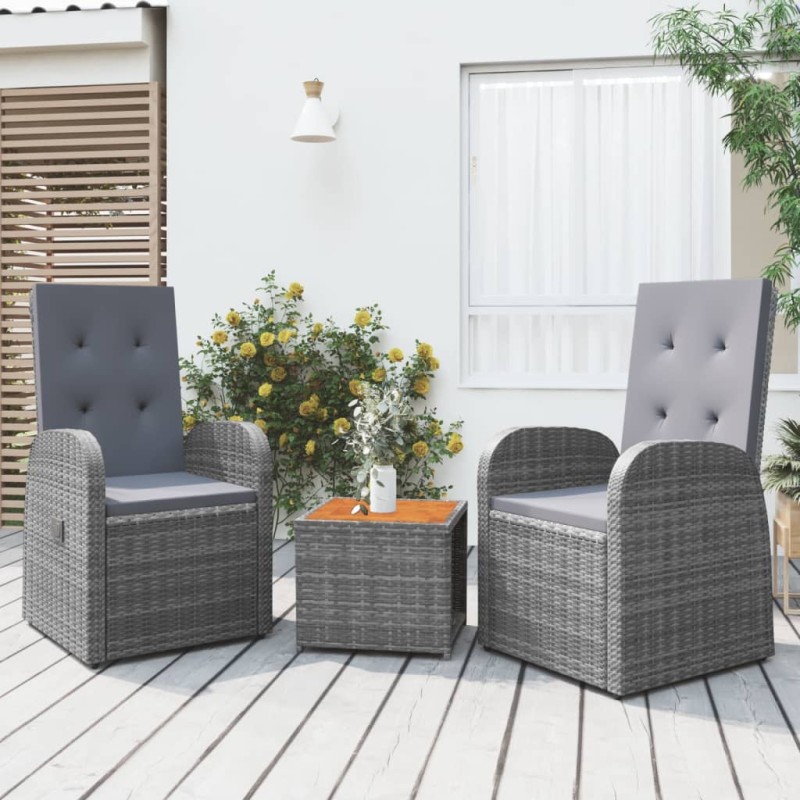 vidaXL Juego muebles jardín 3 pzas madera acacia ratán sintético gris