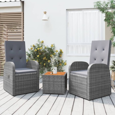 vidaXL Juego muebles jardín 3 pzas madera acacia ratán sintético gris