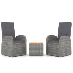 vidaXL Juego muebles jardín 3 pzas madera acacia ratán sintético gris